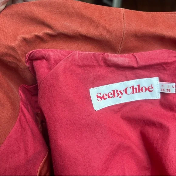 See by Chloé Coat Cotton Belted Rust Red Size 2 - Picture 13 of 17